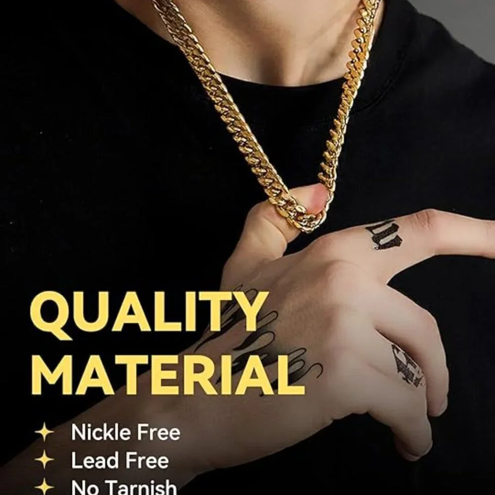Miami Cuban Link Chain Necklace for Men Stainless Gold-10mm Plated Hip Hop